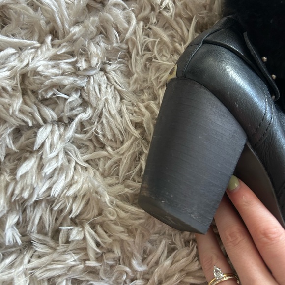 UGG Australia Jayne Black Stout boots 8.5 leather shearling heeled - Picture 7 of 11